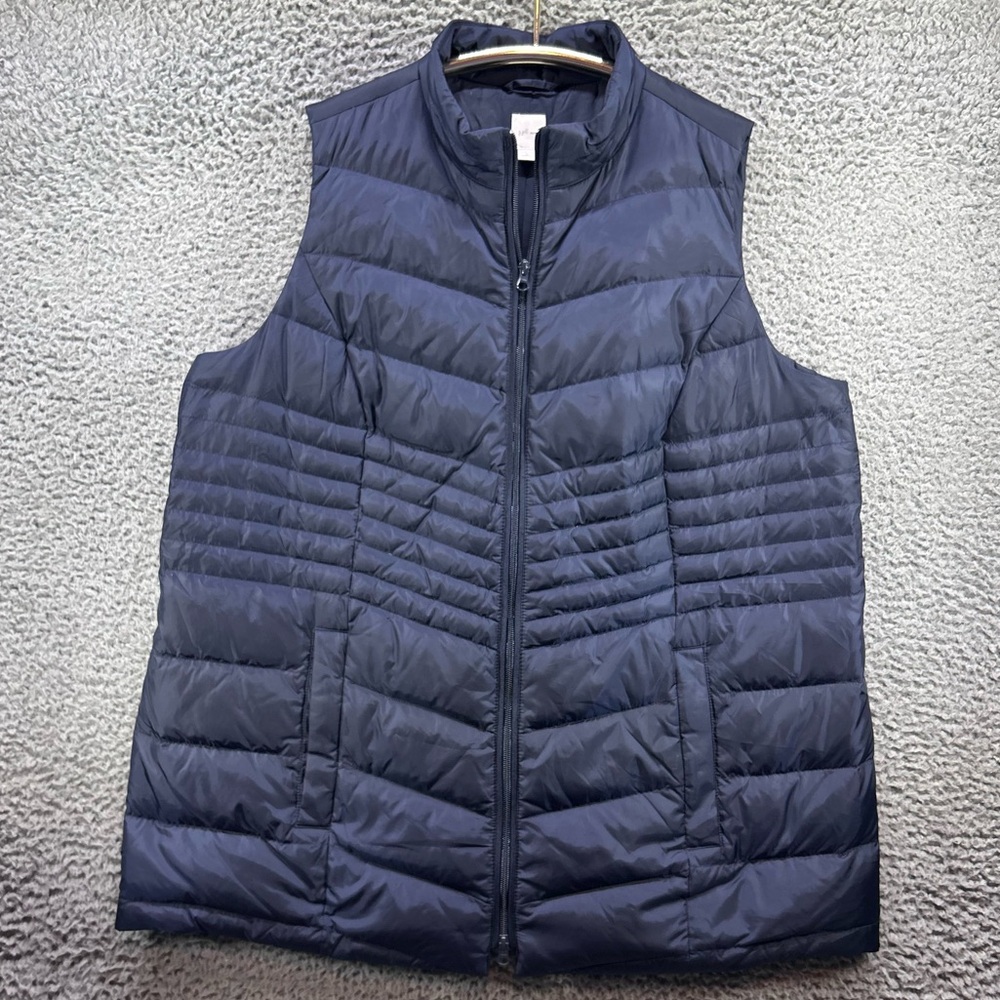 J Jill‎ Down Puffer Vest Womens 2XL Navy Blue Winter Luxury Preppy Casual Layer